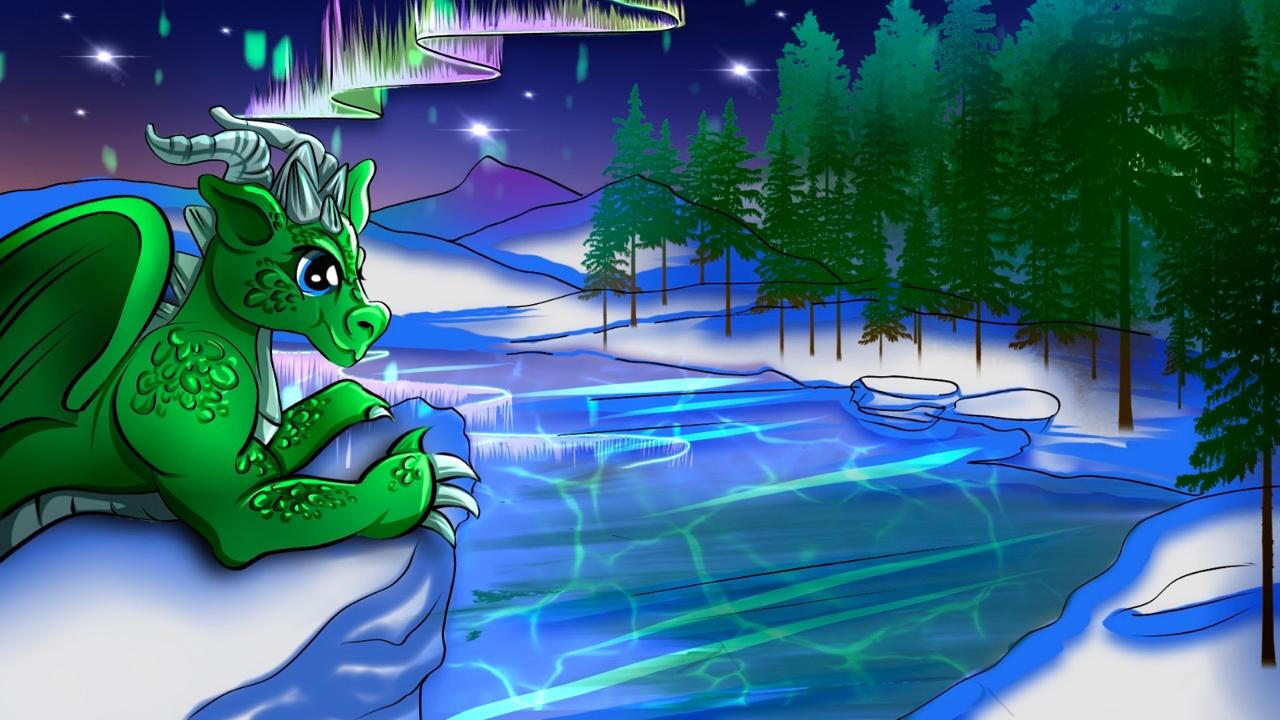 Just a little emerald dragon enjoying the northern lights show ✨❄️